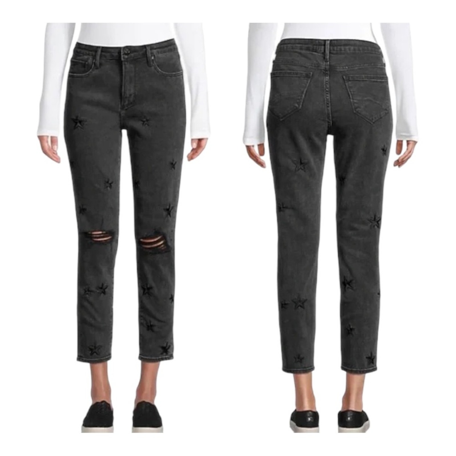 Driftwood Black Gizelle Star-Embroidered Distressed Cropped Jeans 29